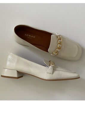 JONAK PARIS Loafers Off White Gold Chain Accent Size EU 40 LIKE NEW